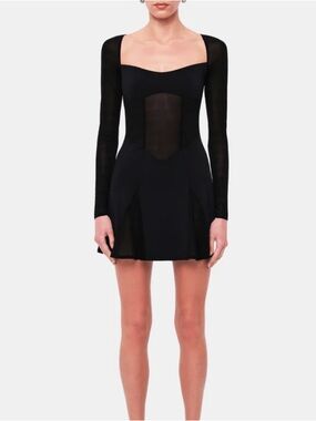 Ow Collection Serenity Mini Dress - Black Mesh-Panel Mini Dress